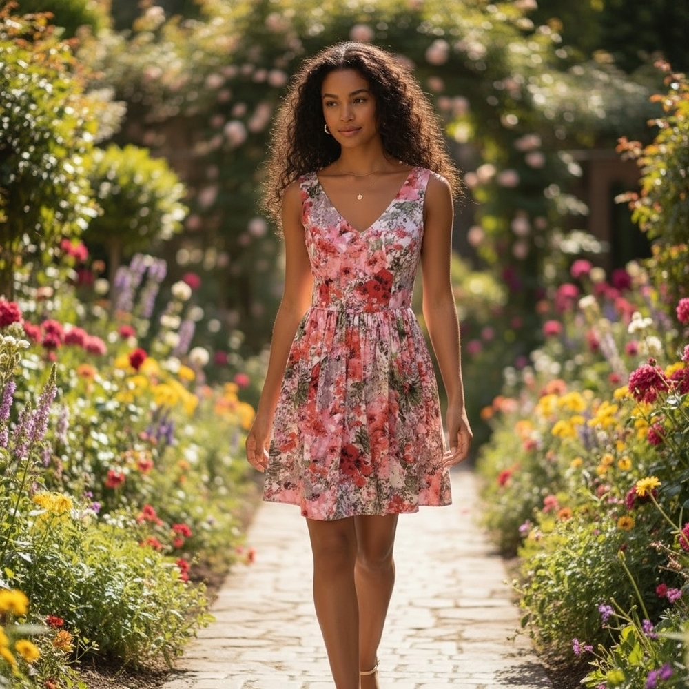 Maggy London Floral V-Neck Sleeveless Mini Dress Size 6 Vibrant Pink Poppy Print